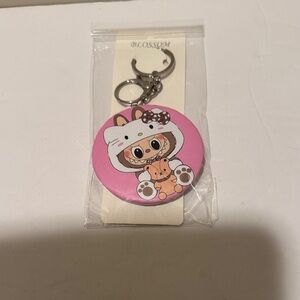 Pink Labubu Double Sided Mirror/Keychain/Purse Charm
